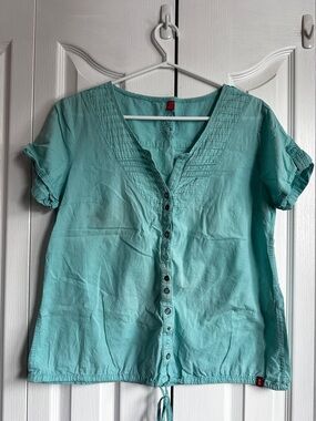 EDC by Esprit Light Teal Button-Front 100% Cotton Blouse Size XL